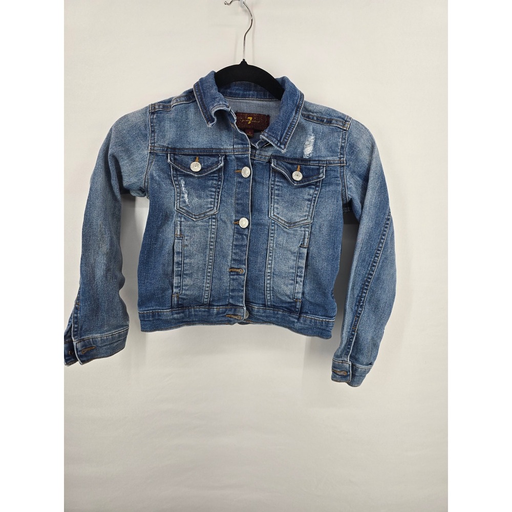 7 For All Mankind Kids Denim Jacket Medium Wash Distressed Trucker Size 5